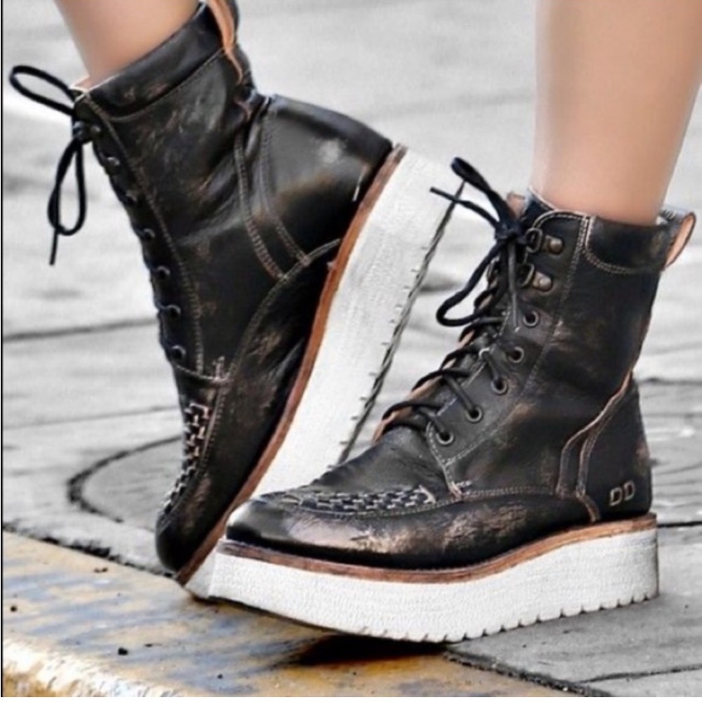 BED|STU Elisha Il Combat Boots. Distressed Black. Size 6.5. EUC